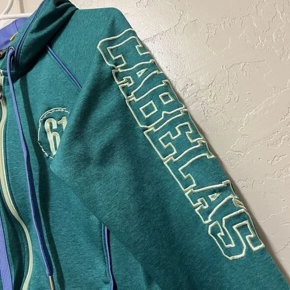 Womens Cabelas Hoodie Jacket Size Small With Zipper Closure Green Purple - Picture 5 of 6